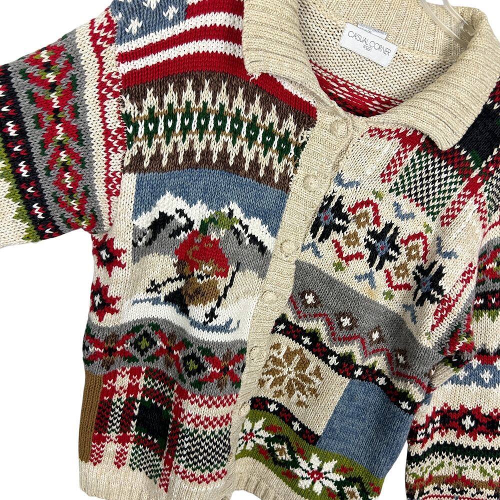 Y2K 90s Fisherman Collared Winter Button Front Cardigan Sweater M - Picture 3 of 4
